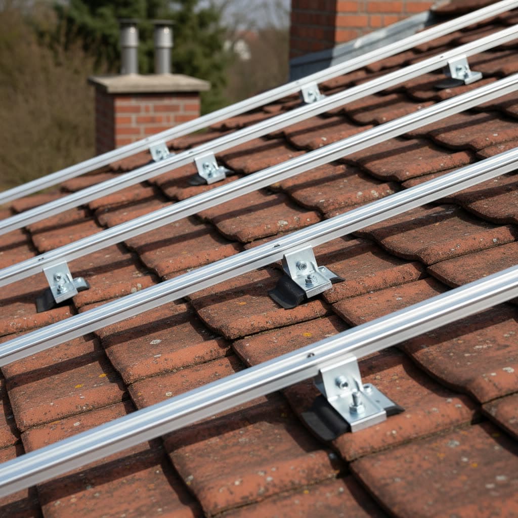 Aluminium-Montageschienen für Solarmodule auf einem Ziegeldach